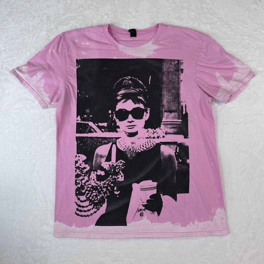 Audrey Hepburn Graphic T-Shirt Pink Acid Wash Large Breakfast at Tiffany's